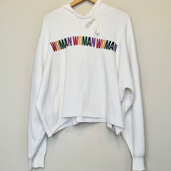 F21 Plus Size Woman Embroidery Empowerment Feminist IWD Knit Sweater Crop Hoodie - Picture 4 of 14